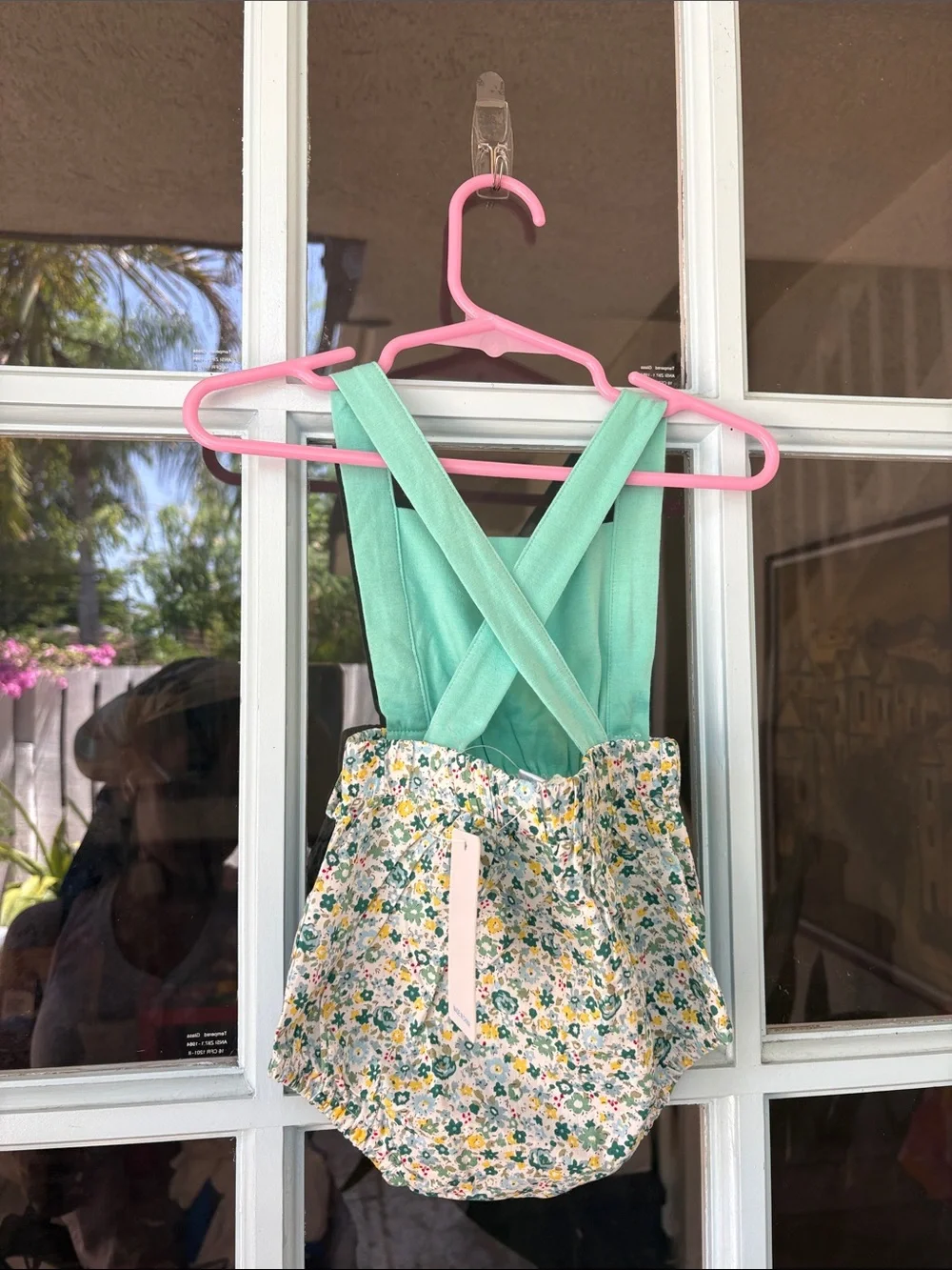 Mint Green Floral Suspender Baby One-Piece Romper